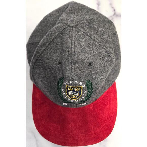 Oxford University Cap Wool Hat Adjustable Melton College Embroidered Gray Red - Picture 1 of 5